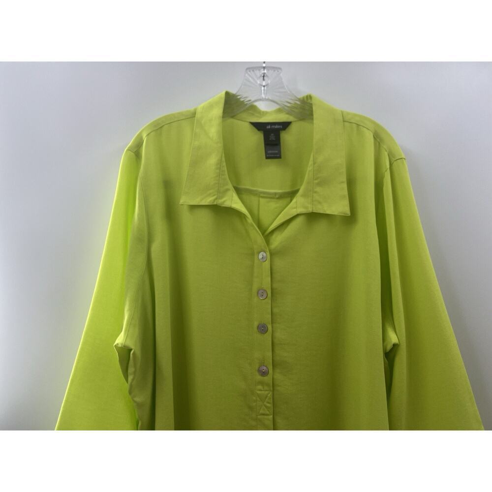 Ali Miles Women’s 3/4 Sleeve Button Front Neon Green Tunic Top Size 2X - Picture 2 of 9